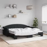 fekete kihúzható szövet heverő 90x200 cm