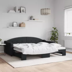fekete kihúzható szövet heverő 90x200 cm