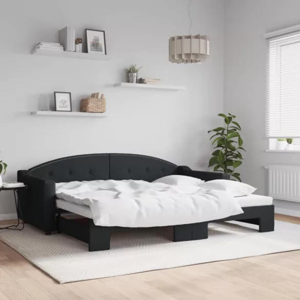 fekete kihúzható szövet heverő 90x200 cm
