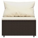 barna polyrattan kerti középső kanapé párnákkal