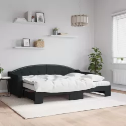 fekete kihúzható szövet heverő matracokkal 80 x 200 cm