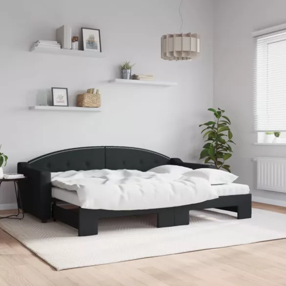 fekete kihúzható szövet heverő matracokkal 80 x 200 cm