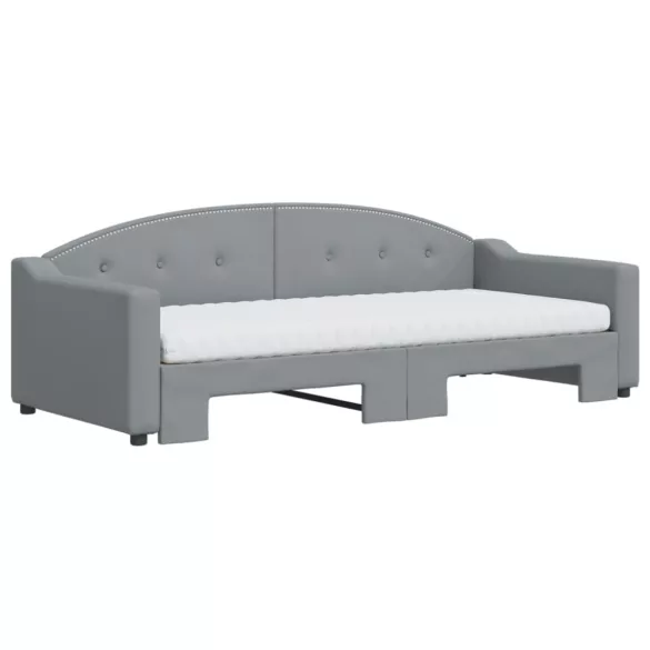 világosszürke kihúzható szövet heverő matracokkal 90 x 200 cm