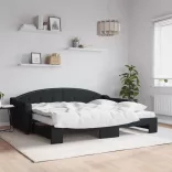fekete kihúzható szövet heverő matracokkal 90 x 200 cm