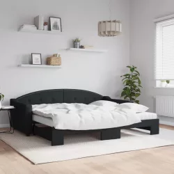 fekete kihúzható szövet heverő matracokkal 90 x 200 cm