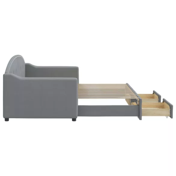 világosszürke kihúzható szövet heverő fiókokkal 80 x 200 cm