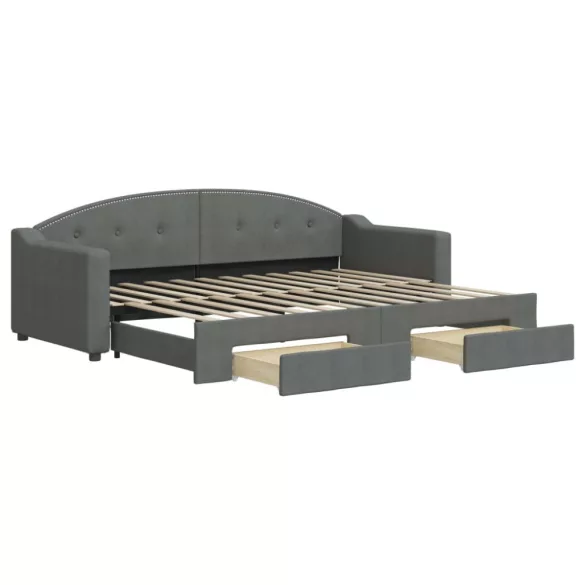 sötétszürke kihúzható szövet heverő fiókokkal 80 x 200 cm