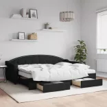 fekete kihúzható szövet heverő fiókokkal 80 x 200 cm