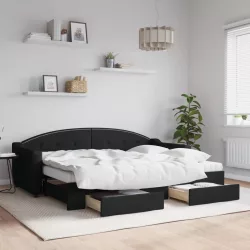 fekete kihúzható szövet heverő fiókokkal 80 x 200 cm