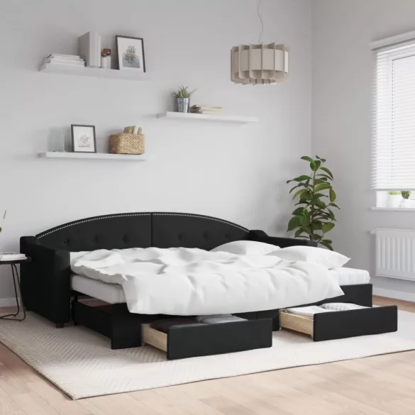 fekete kihúzható szövet heverő fiókokkal 80 x 200 cm