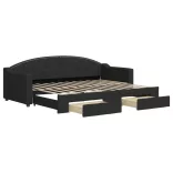 fekete kihúzható szövet heverő fiókokkal 80 x 200 cm
