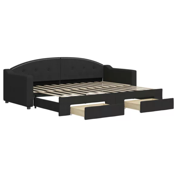fekete kihúzható szövet heverő fiókokkal 80 x 200 cm