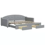 világosszürke kihúzható szövet heverő fiókokkal 90 x 200 cm