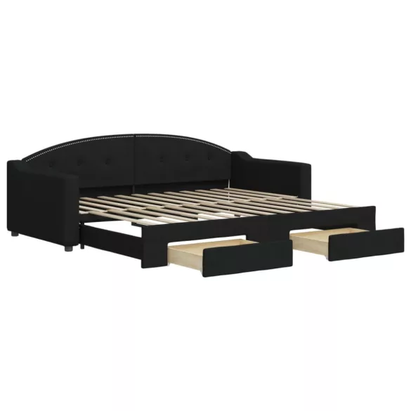 fekete kihúzható szövet heverő fiókokkal 90 x 200 cm