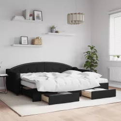 fekete kihúzható szövet heverő fiókokkal 80 x 200 cm