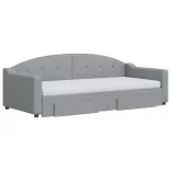 világosszürke kihúzható szövet heverő fiókokkal 90 x 200 cm