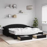 fekete kihúzható szövet heverő fiókokkal 90 x 200 cm