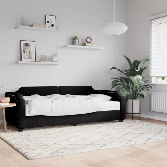 fekete szövet kanapéágy matraccal 90 x 200 cm