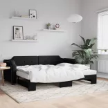 fekete kihúzható szövet heverő 80 x 200 cm