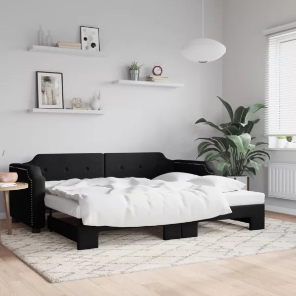 fekete kihúzható szövet heverő 80 x 200 cm