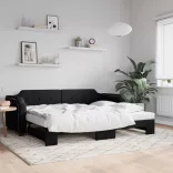 fekete kihúzható szövet heverő 90x200 cm
