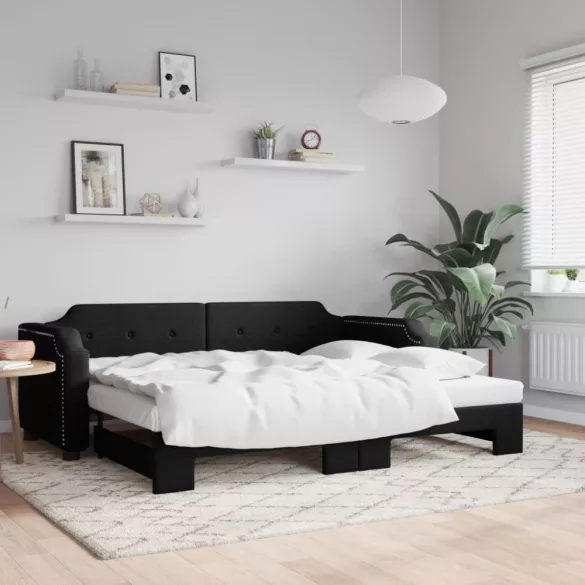 fekete kihúzható szövet heverő 90x200 cm