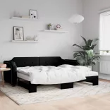 fekete kihúzható szövet heverő matracokkal 80 x 200 cm