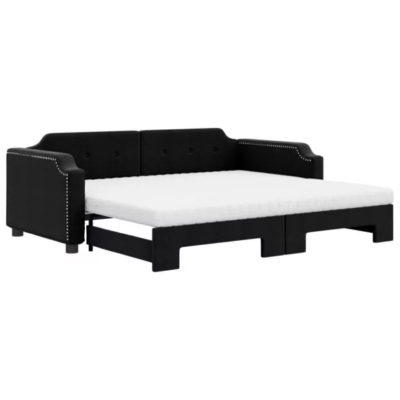 fekete kihúzható szövet heverő matracokkal 80 x 200 cm