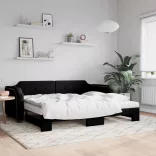fekete kihúzható szövet heverő matracokkal 90 x 200 cm