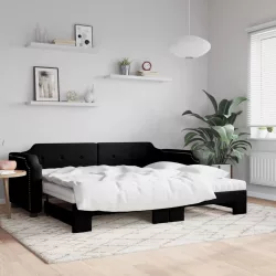 fekete kihúzható szövet heverő matracokkal 90 x 200 cm