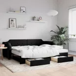 fekete kihúzható szövet heverő fiókokkal 80 x 200 cm