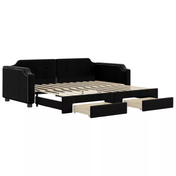 fekete kihúzható szövet heverő fiókokkal 80 x 200 cm