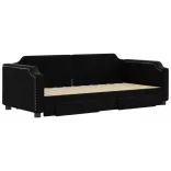 fekete kihúzható szövet heverő fiókokkal 90 x 200 cm
