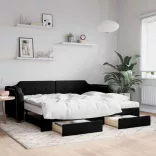 fekete kihúzható szövet heverő fiókokkal 80 x 200 cm