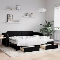 fekete kihúzható szövet heverő fiókokkal 80 x 200 cm