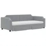 világosszürke kihúzható szövet heverő fiókokkal 90 x 200 cm