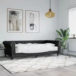 fekete műbőr heverő matraccal 90 x 200 cm