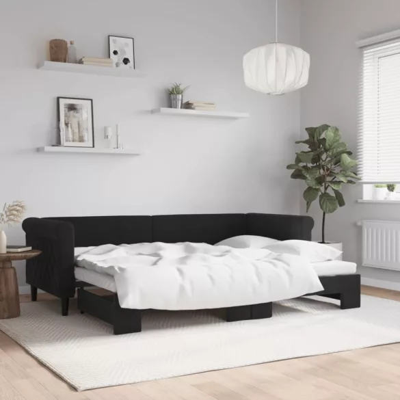 fekete kihúzható bársony heverő 80 x 200 cm