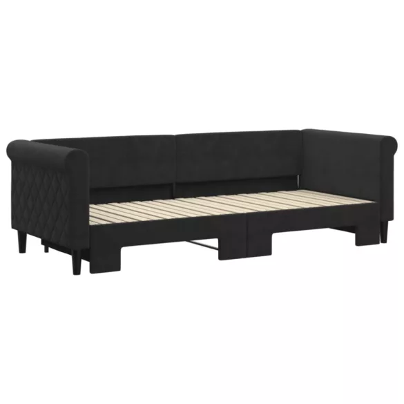 fekete kihúzható bársony heverő 80 x 200 cm