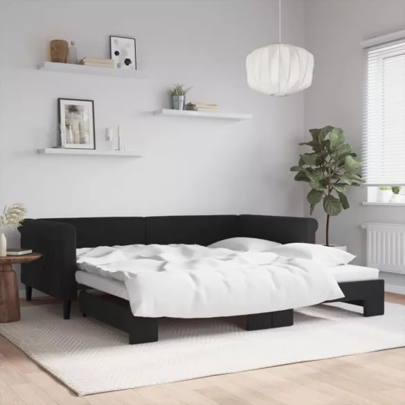 fekete kihúzható bársonyheverő 100 x 200 cm