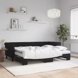 fekete kihúzható bársony heverő matraccal 80 x 200 cm