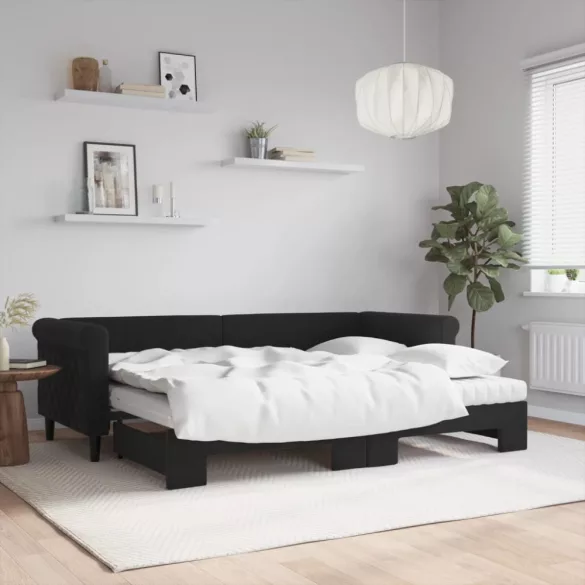 fekete kihúzható bársony heverő matraccal 80 x 200 cm