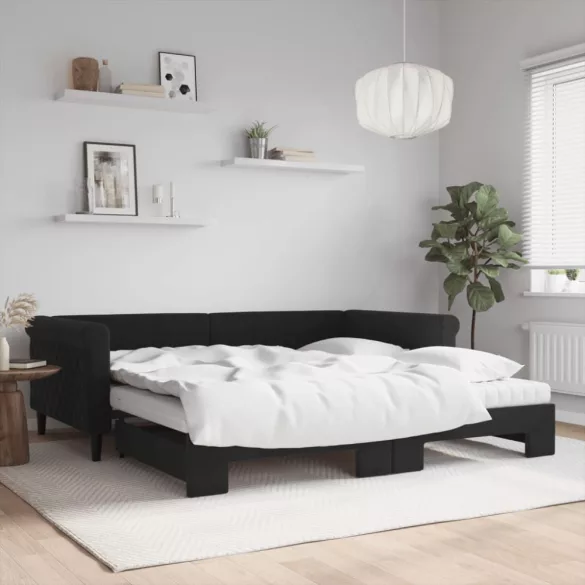 fekete kihúzható bársony heverő matraccal 100 x 200 cm