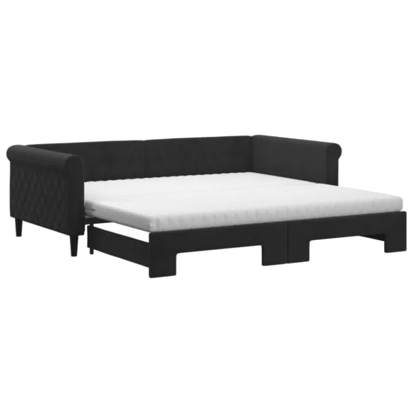 fekete kihúzható bársony heverő matraccal 100 x 200 cm