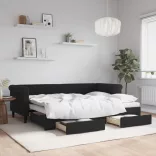 fekete kihúzható bársony heverő fiókkal 80 x 200 cm