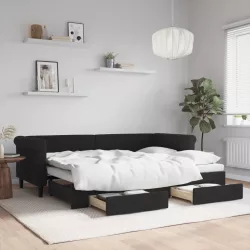 fekete kihúzható bársony heverő fiókkal 80 x 200 cm