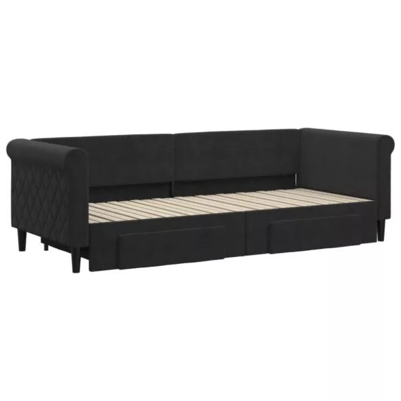 fekete kihúzható bársony heverő fiókkal 80 x 200 cm