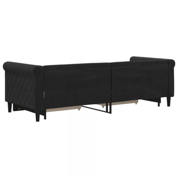 fekete kihúzható bársony heverő fiókkal 80 x 200 cm