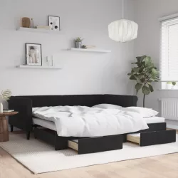 fekete kihúzható bársony heverő fiókkal 100 x 200 cm
