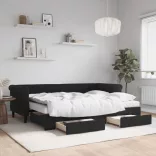 fekete kihúzható bársony heverő fiókkal 80 x 200 cm